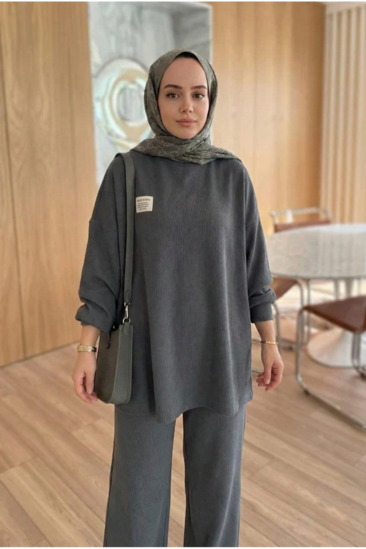 Fitilli Armalı Detaylı Oversize Kaşkorse Basic Alt Üst Takım