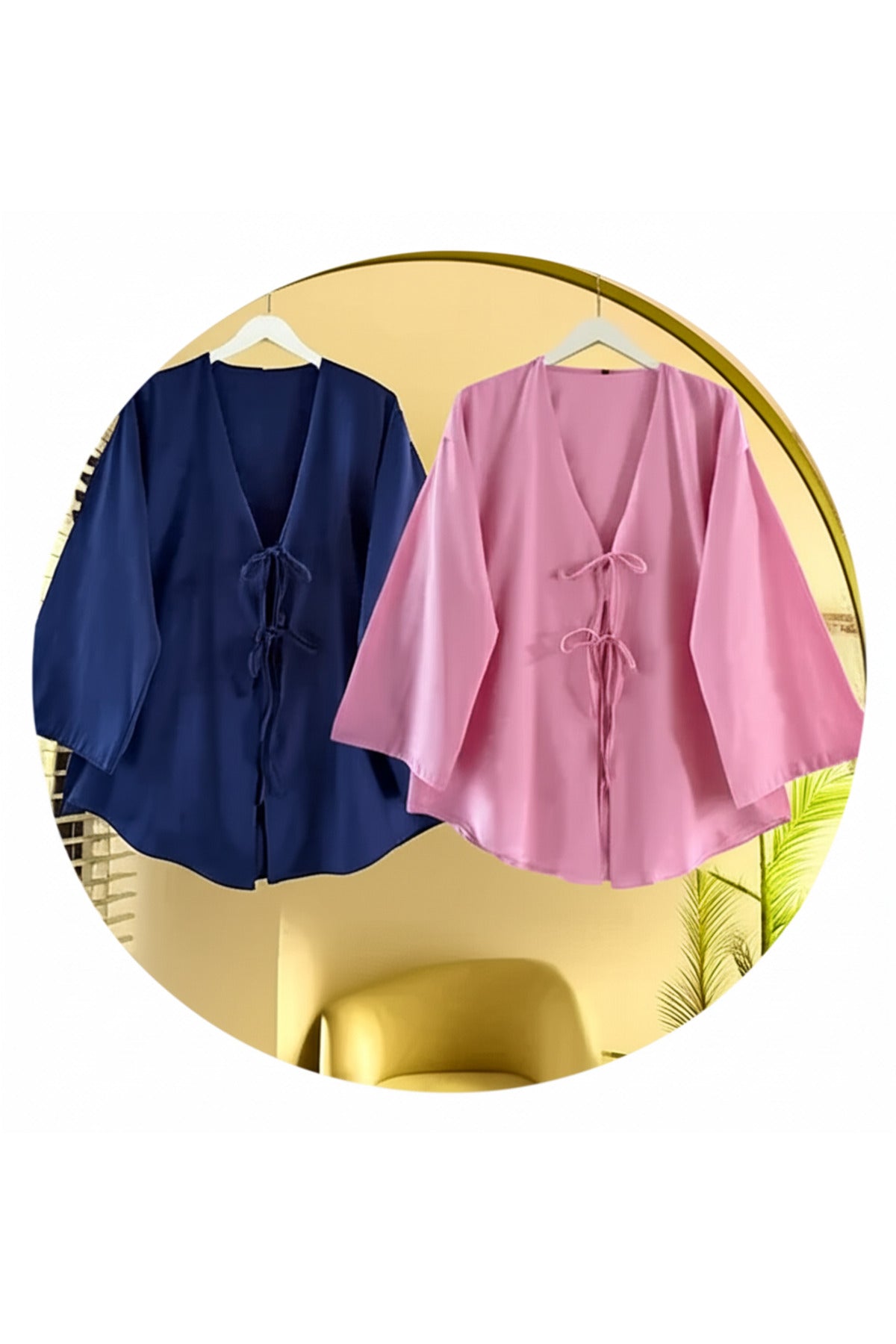 Önü Bağlamalı Kimono Tunik Cift renk Oversize Yeni Sezon Rahat Kalıp Önü Baglamalı