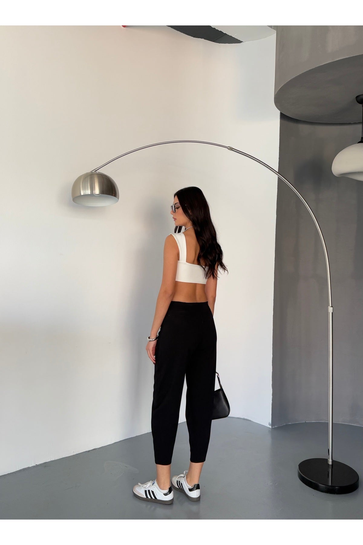 Siyah Scuba Krep Kumaş Şalvar Model Balon Pantolon