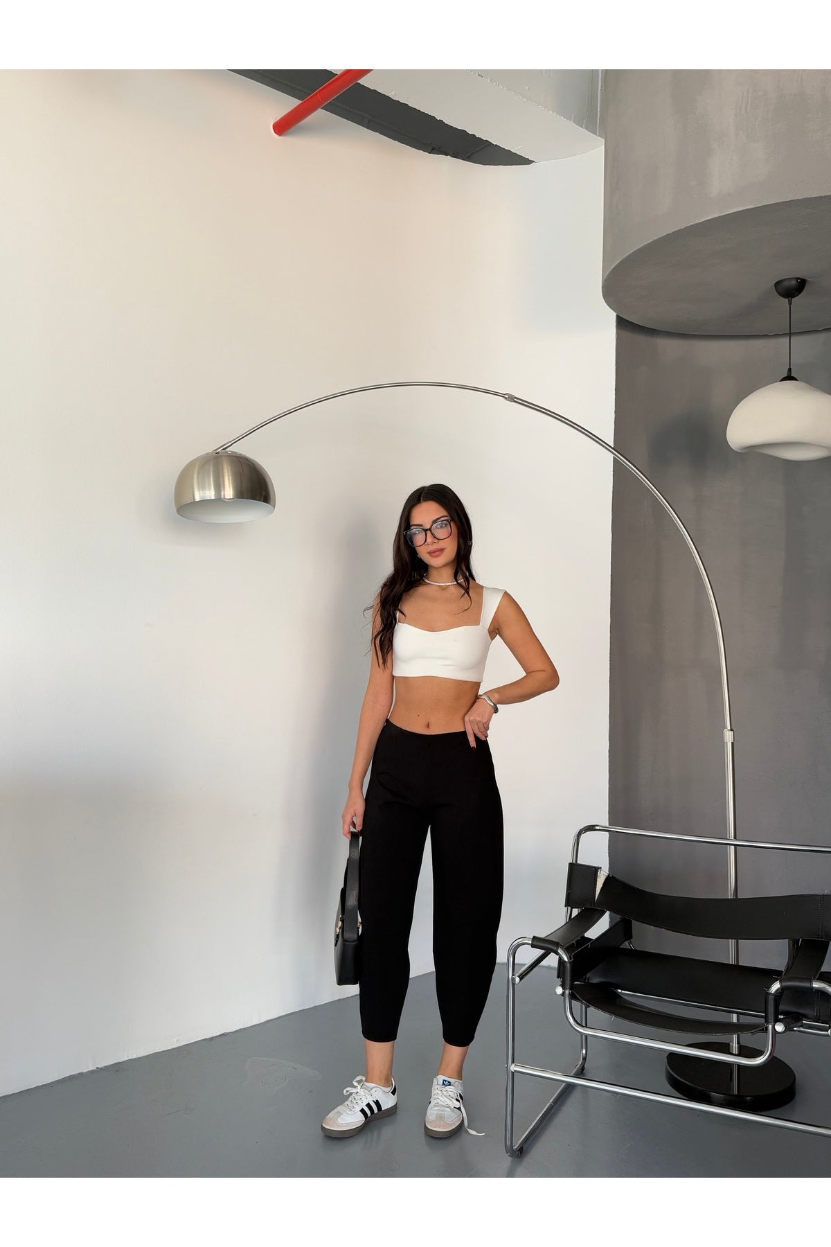 Siyah Scuba Krep Kumaş Şalvar Model Balon Pantolon