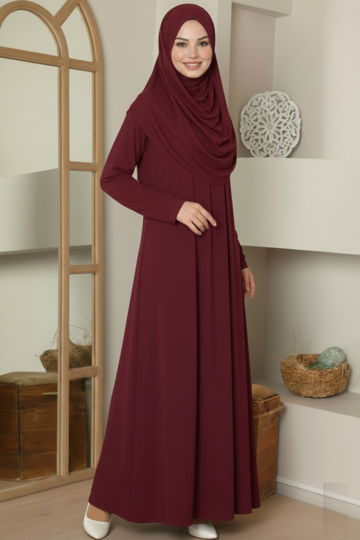 Tek Parça Boydan Namaz Elbisesi Kahve