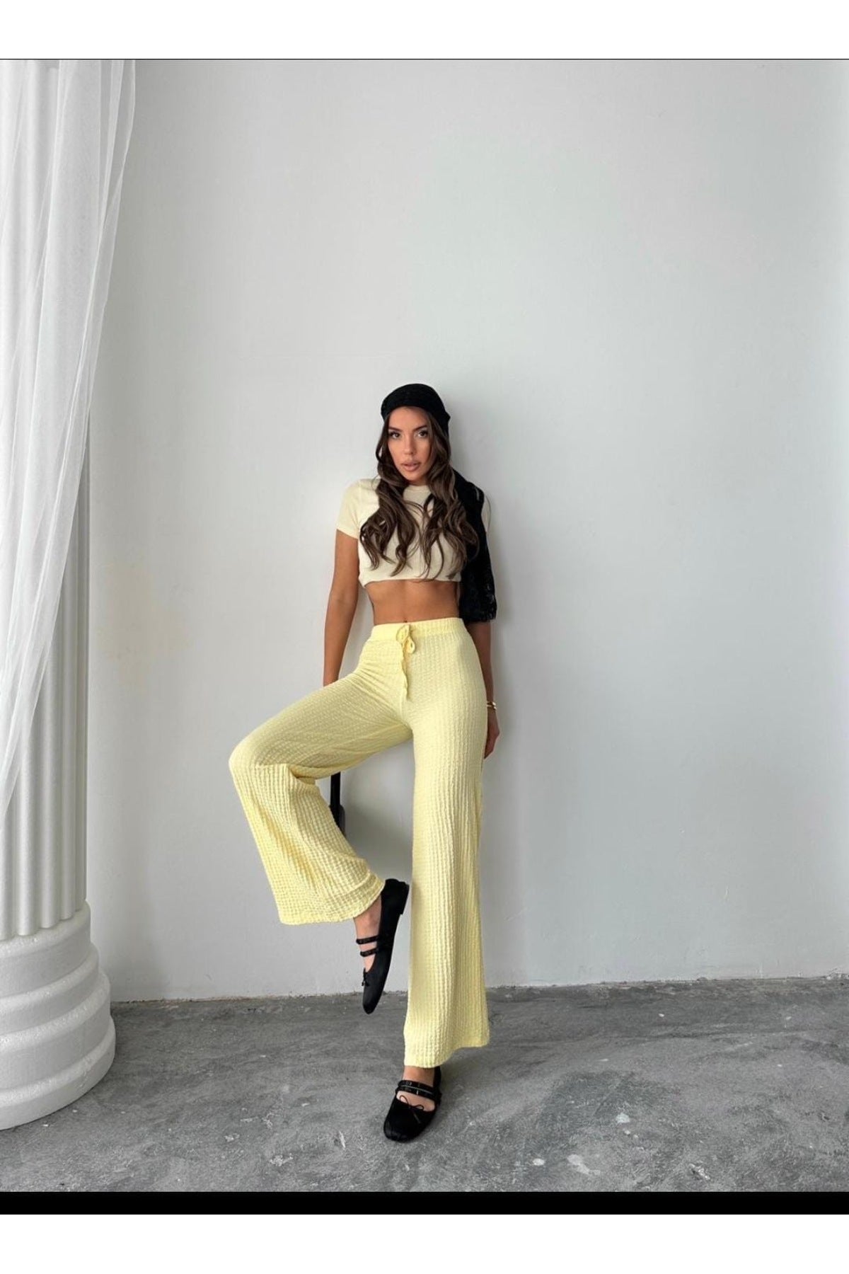 YÜKSEK BEL FİTİLLİ BELİ LASTİKLİ YAZLIK KADIN PANTOLON