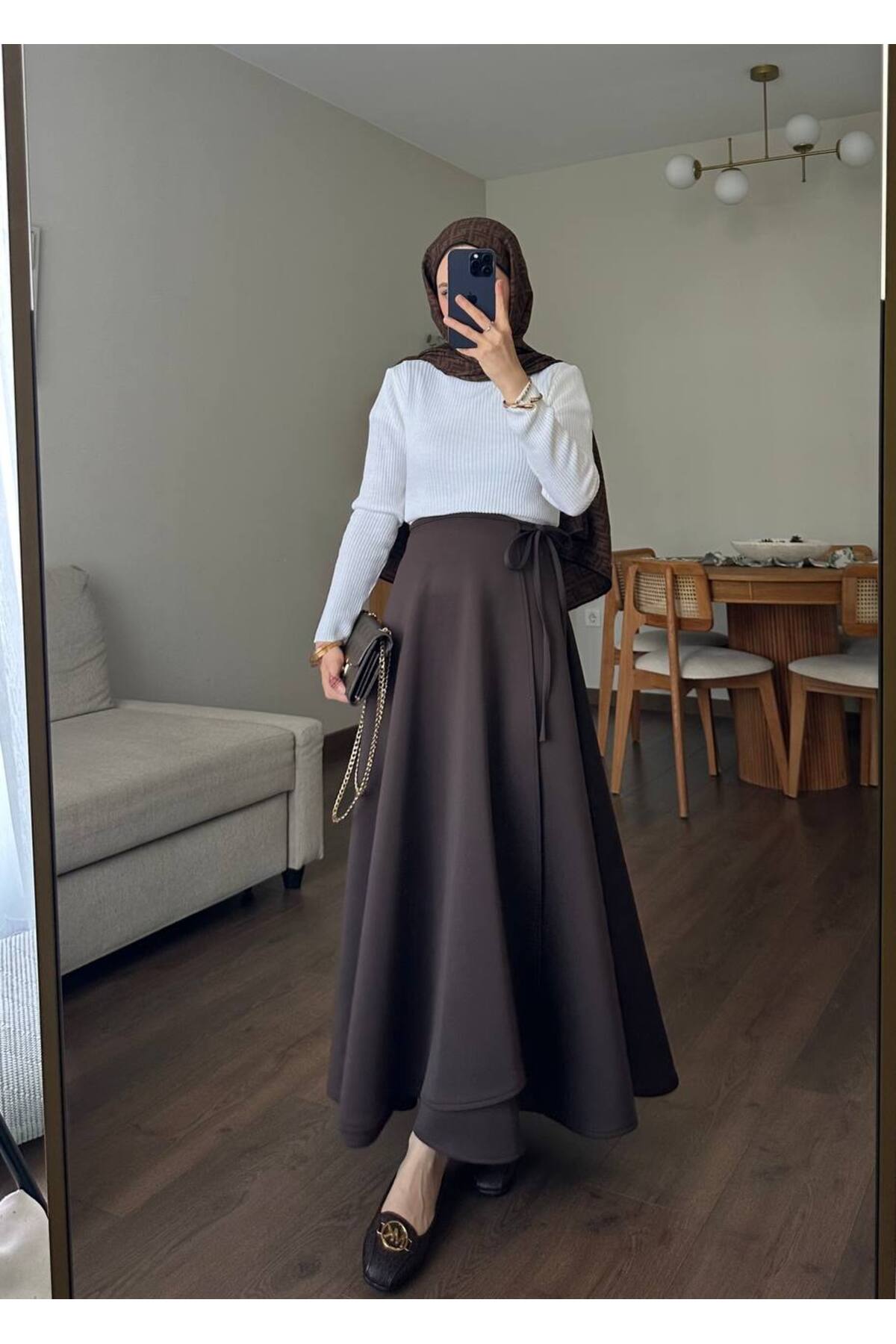Kadın Yandan Bağlamalı Tesettür Uzun Kot Etek