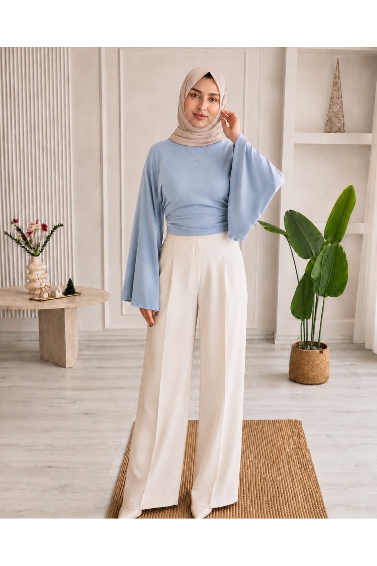 Kadın Geniş Kol Crop Bluz