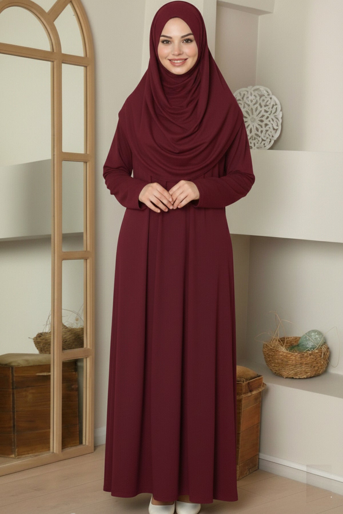 Tek Parça Boydan Namaz Elbisesi Kahve