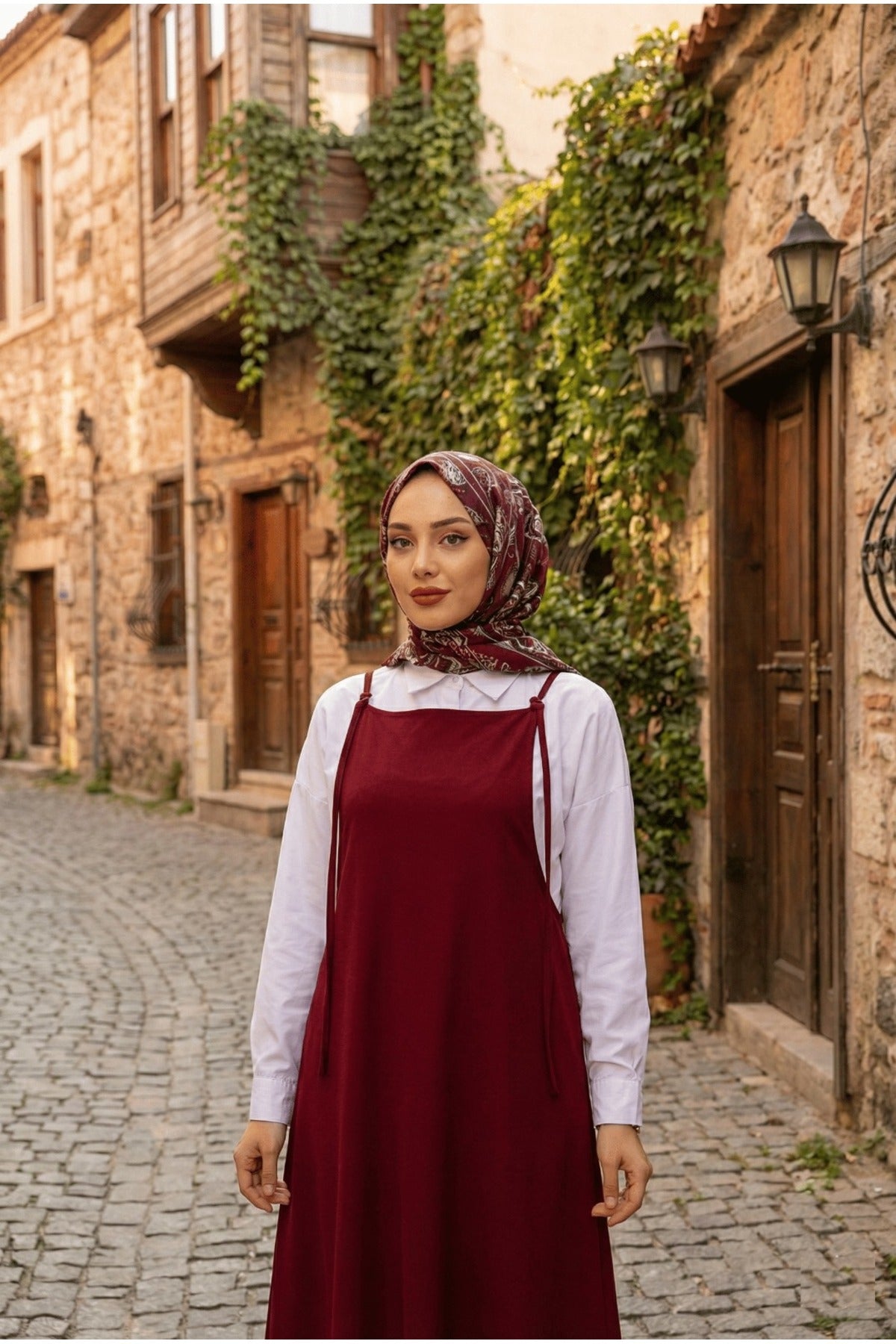 Tesettür Askılı Jile Elbise Dokuma