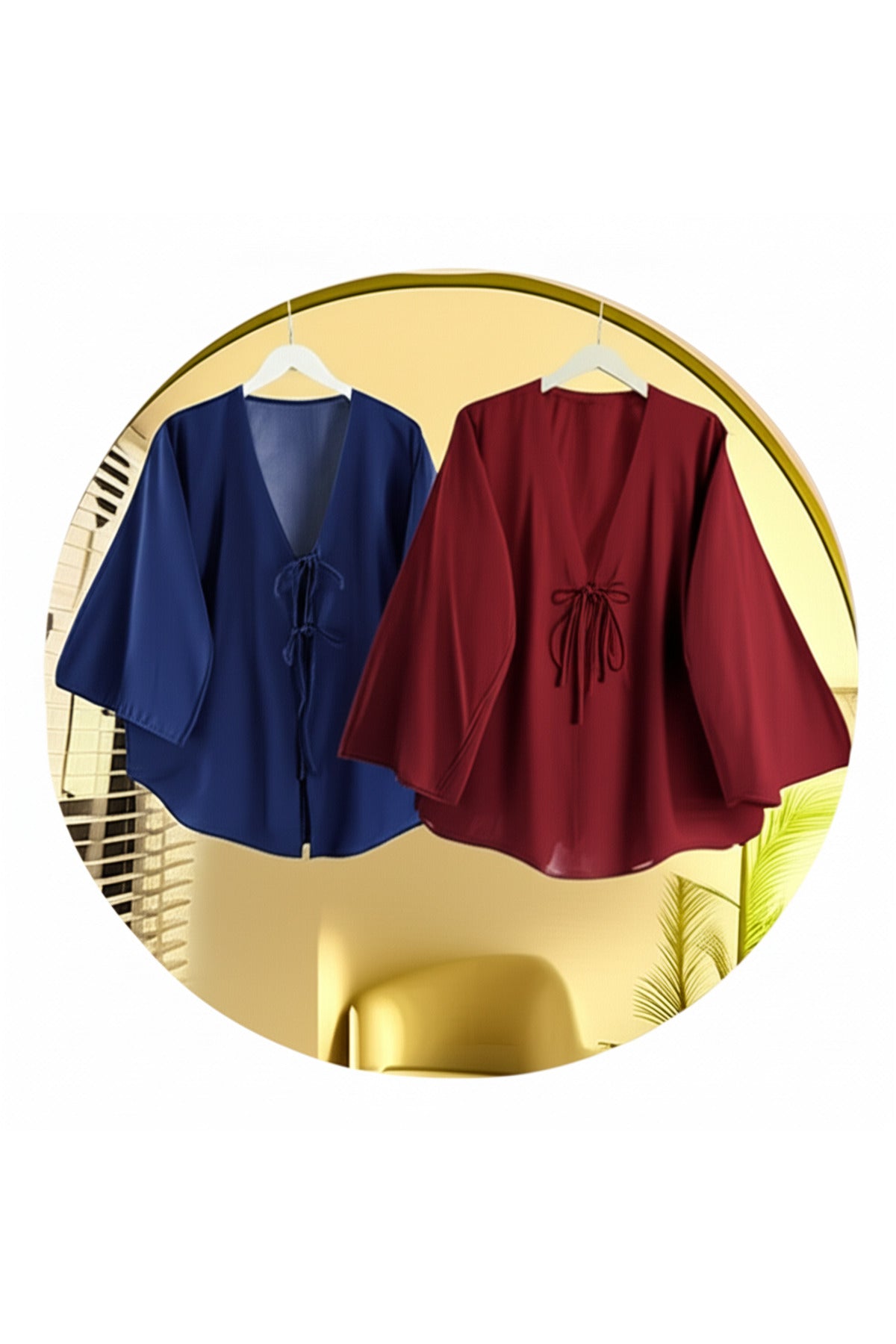 Önü Bağlamalı Kimono Tunik Cift renk Oversize Yeni Sezon Rahat Kalıp Önü Baglamalı