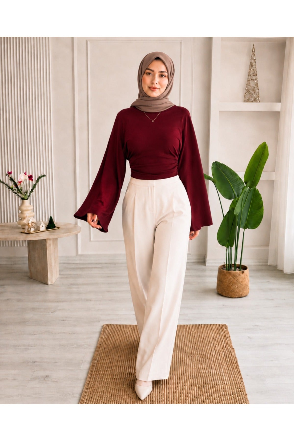 Kadın Geniş Kol Crop Bluz