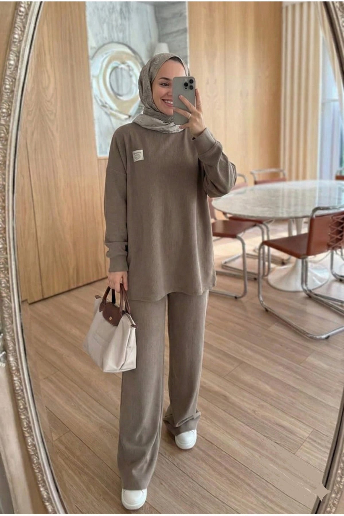 Fitilli Armalı Detaylı Oversize Kaşkorse Basic Alt Üst Takım