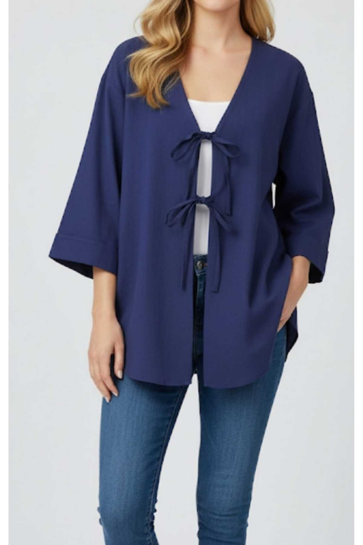 Önü Baglamalı Kimono 2 li pembe lacivert blackbonds