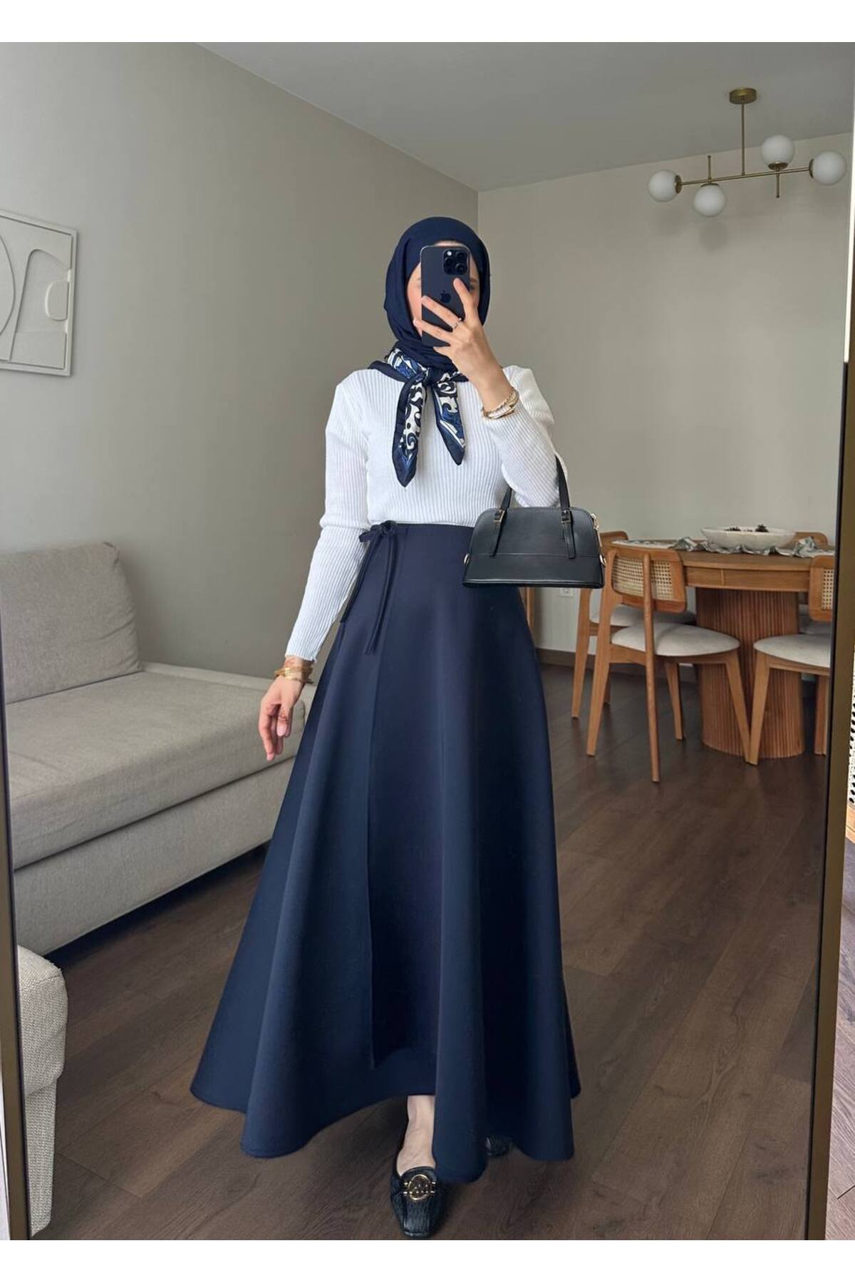 Kadın Yandan Bağlamalı Tesettür Uzun Kot Etek