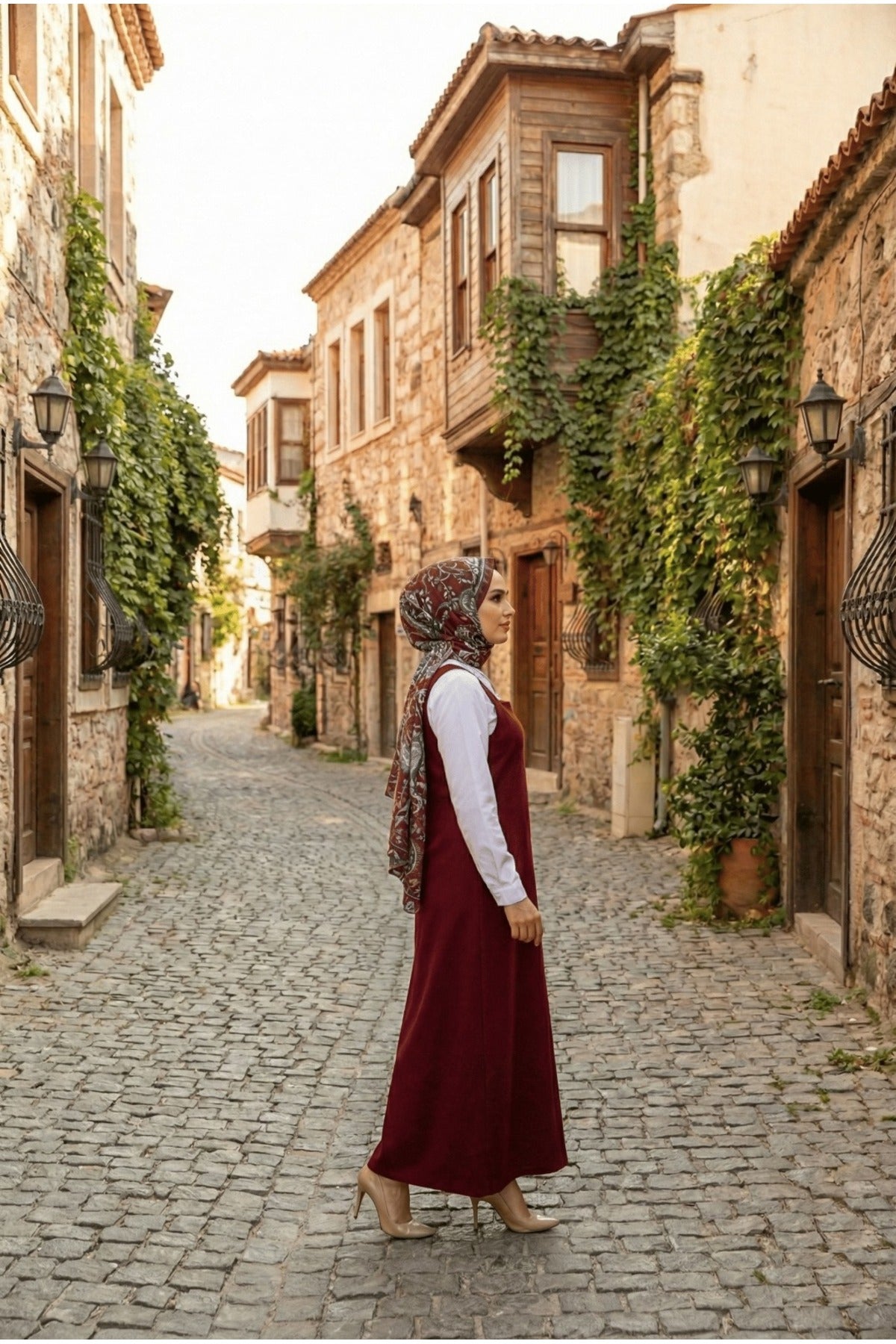Tesettür Askılı Jile Elbise Dokuma