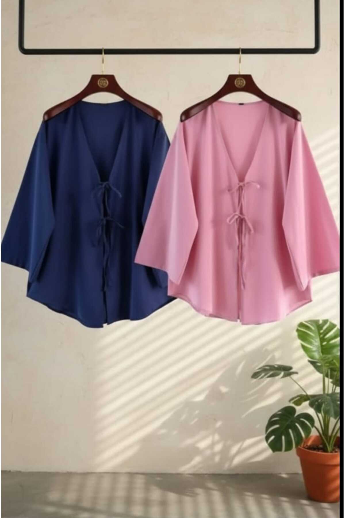 Önü Baglamalı Kimono 2 li pembe lacivert blackbonds