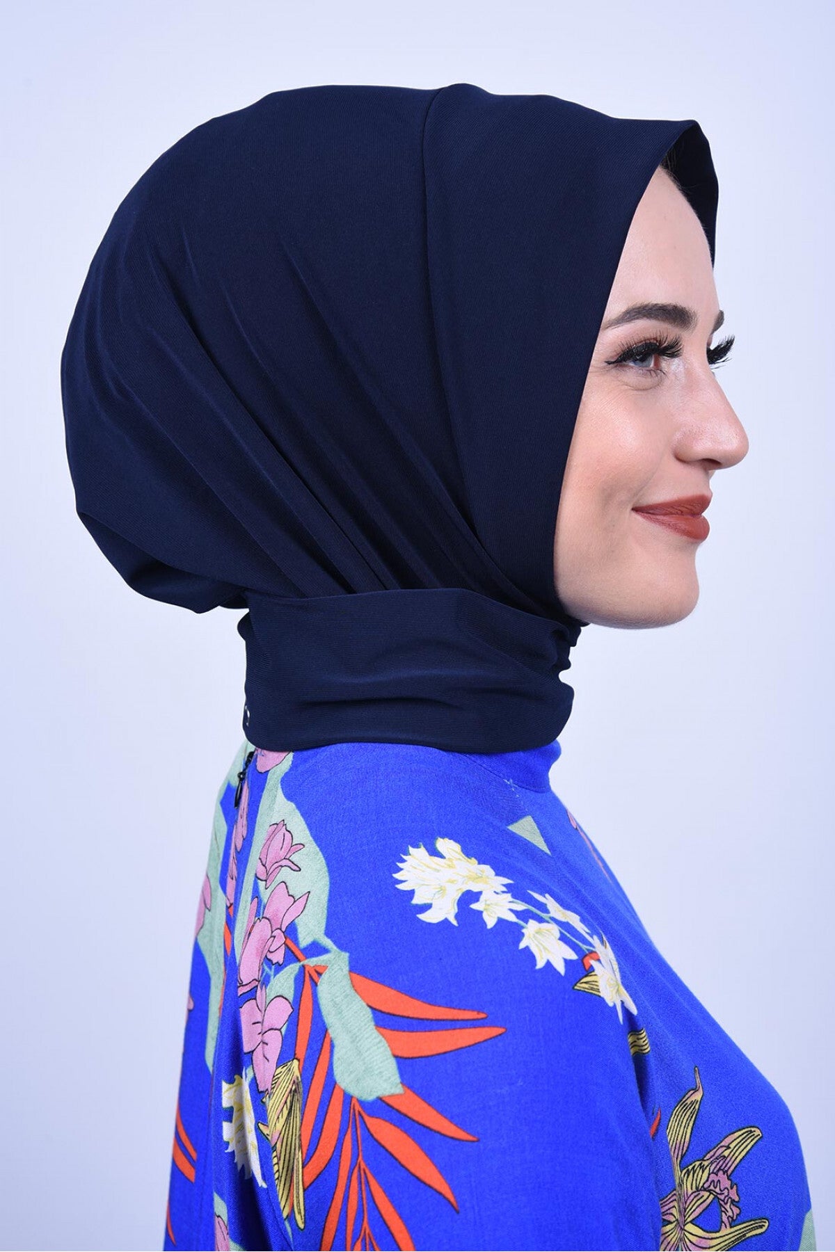 Çıt Çıtlı Bone Tesettür Mayo Üstü Uyumlu Deniz Ve Havuz Bonesi Hijab Lacivert