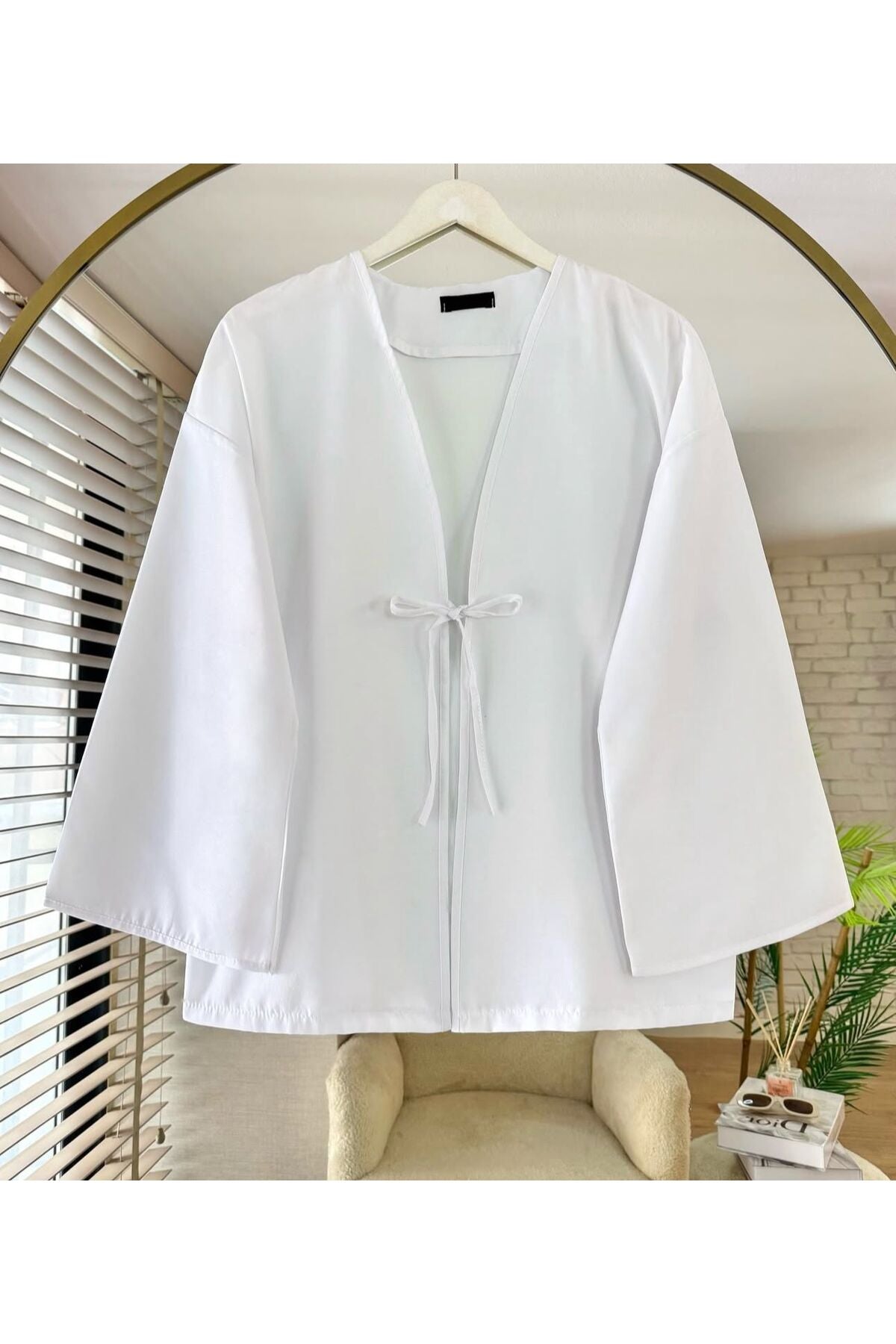 Önü Bağlamalı Kimono Tunik Cift renk Oversize Yeni Sezon Rahat Kalıp Önü Baglamalı