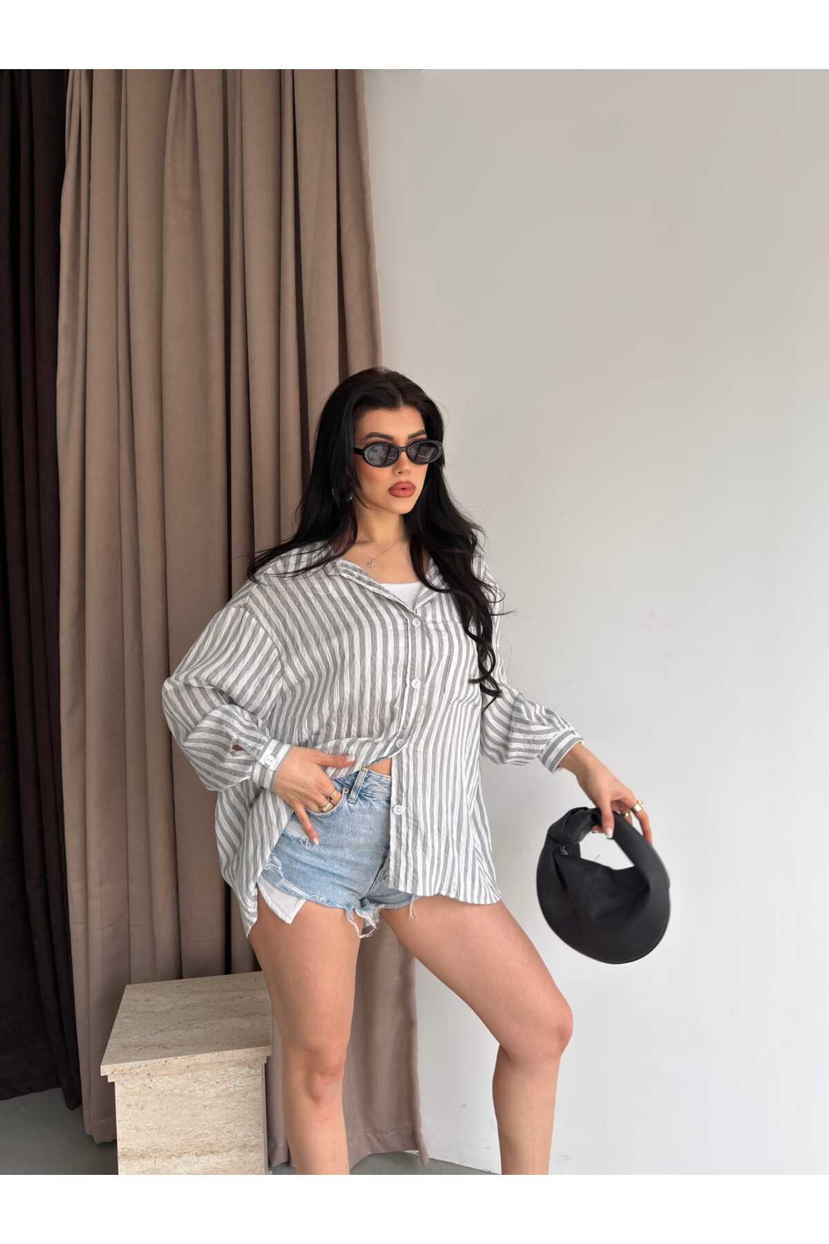Çizgili Oversize Gömlek