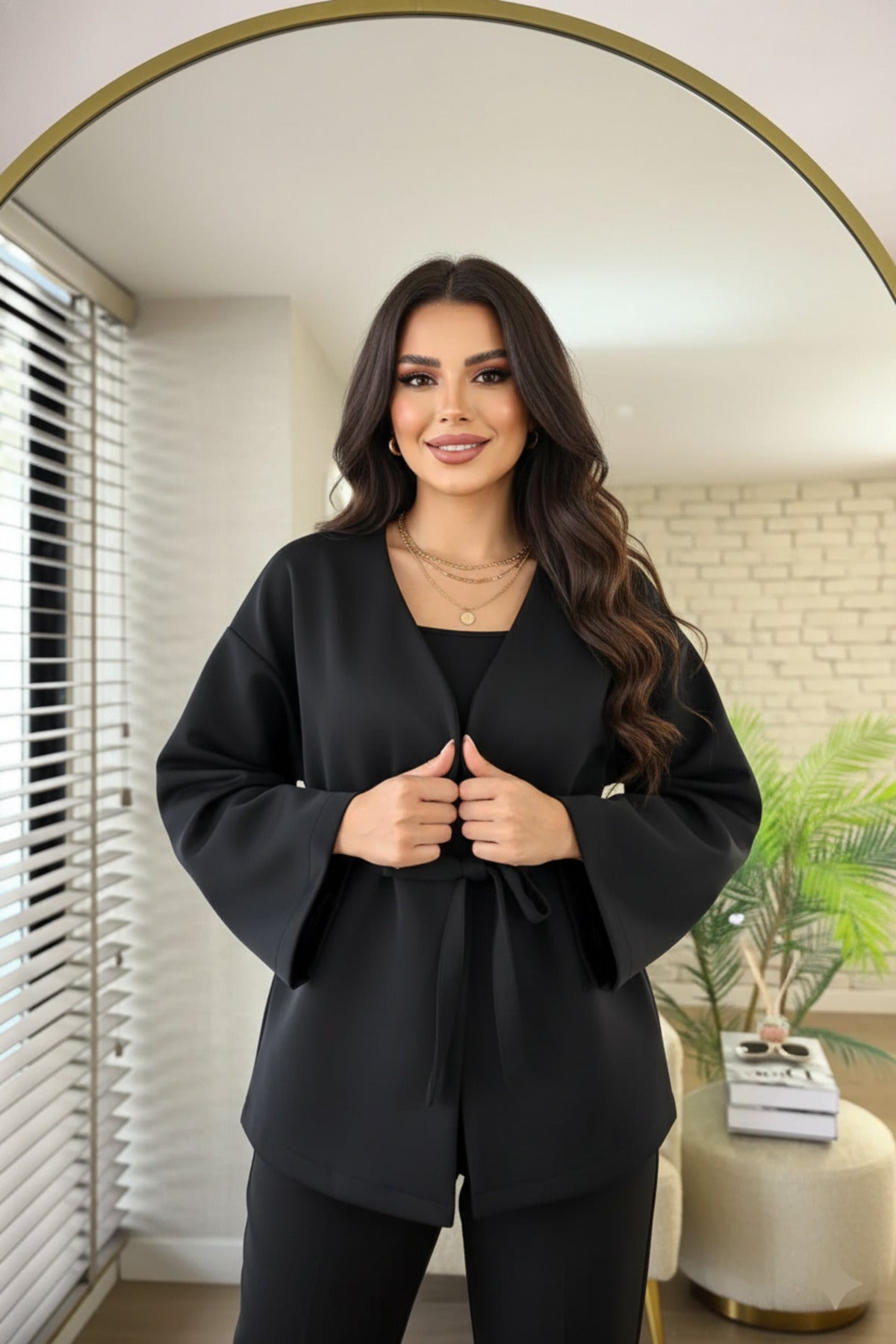 Kadın Yeni Sezon Kuşaklı Scuba Ceket Kimono Tunik Oversize Trend Rahat Modern Tesettüre Uygun