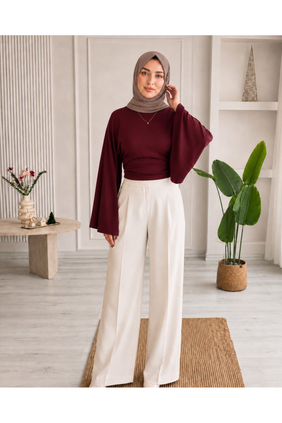 Kadın Geniş Kol Crop Bluz