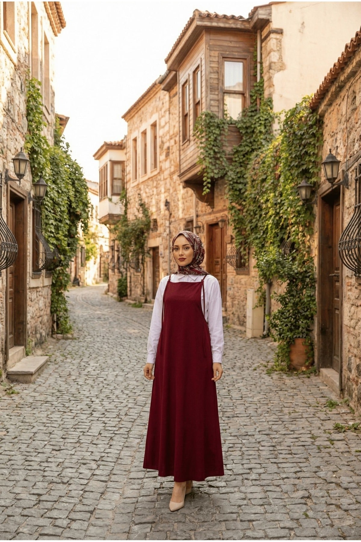 Tesettür Askılı Jile Elbise Dokuma