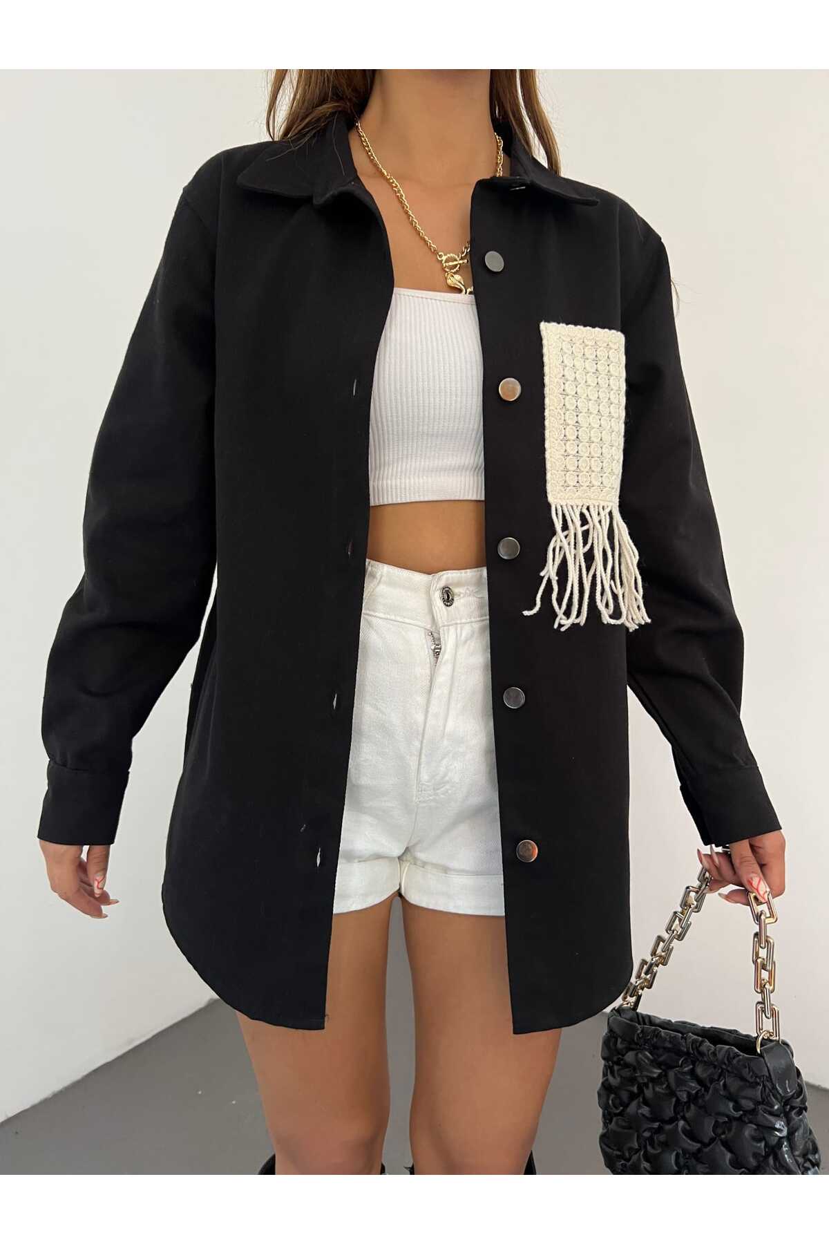 Gabardin Püskül Detaylı Ceket