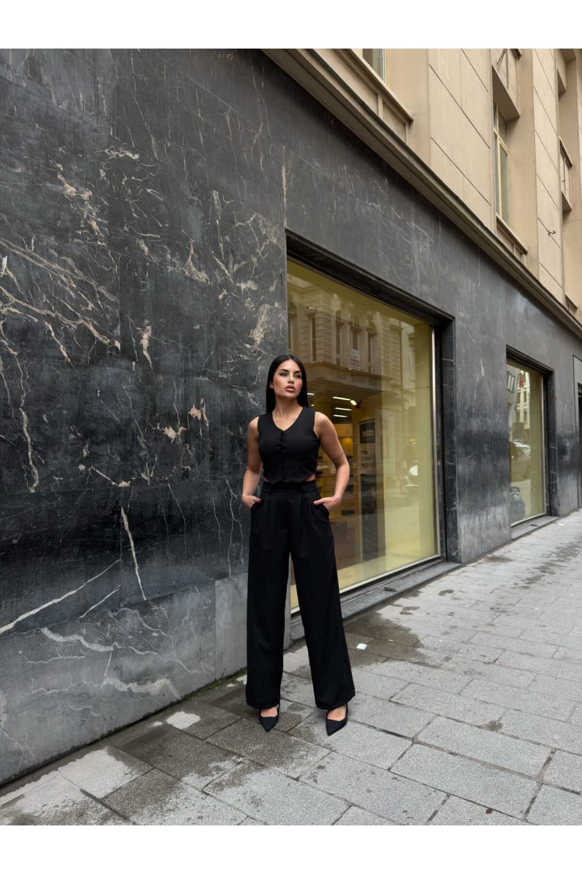 Crop Yelek Pantolon Takım