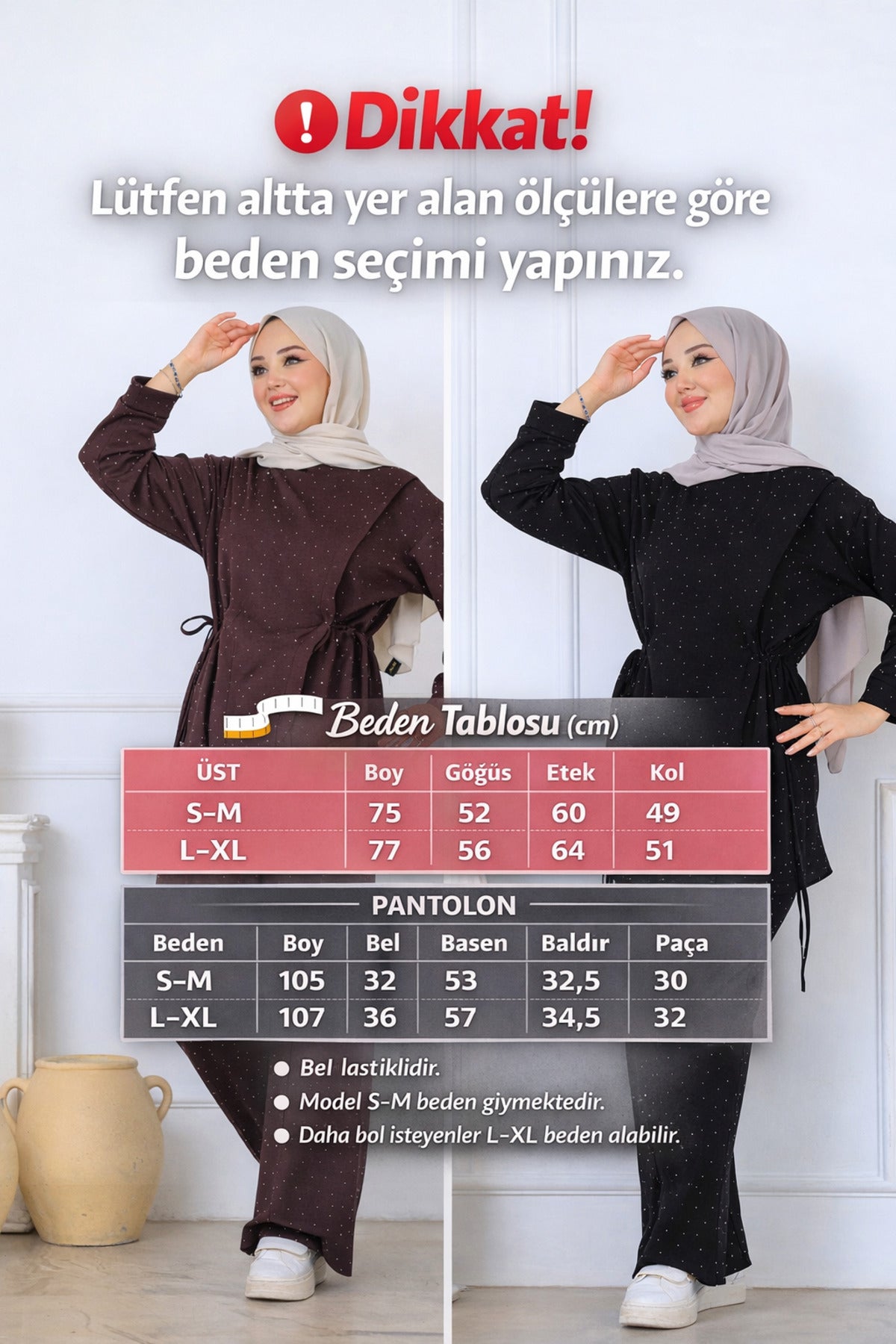 Kadın Siyah Modal Kumaş Taşlı İkili Takım | Tesettür Takım |