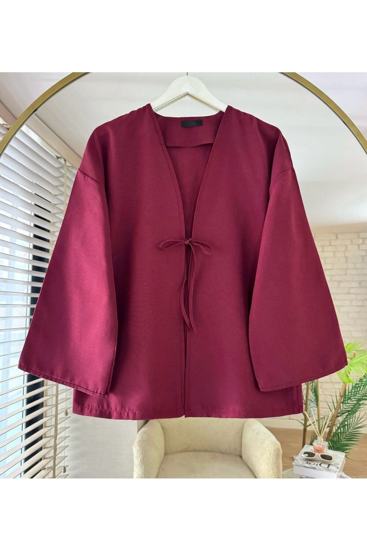 Önü Bağlamalı Kimono Tunik Cift renk Oversize Yeni Sezon Rahat Kalıp Önü Baglamalı