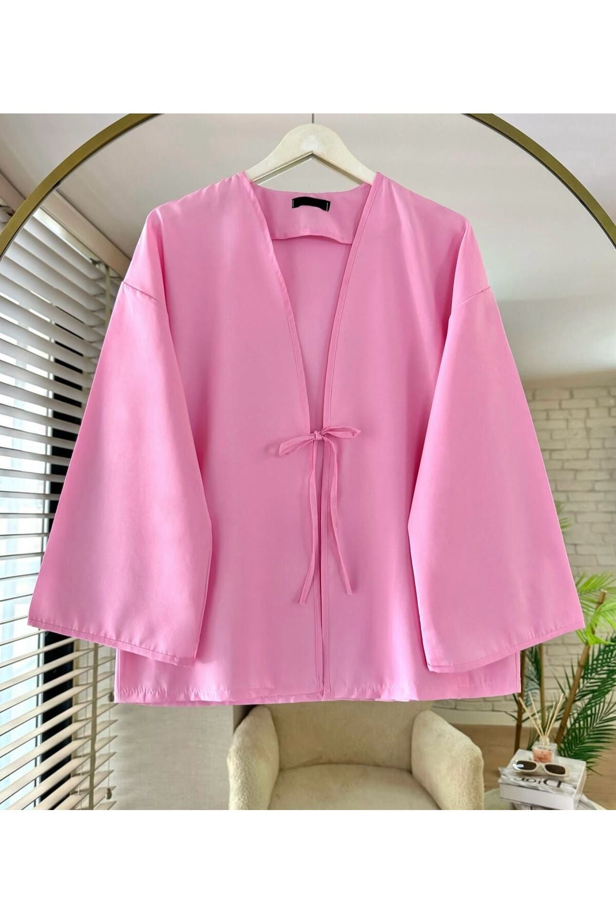 Önü Bağlamalı Kimono Tunik Cift renk Oversize Yeni Sezon Rahat Kalıp Önü Baglamalı