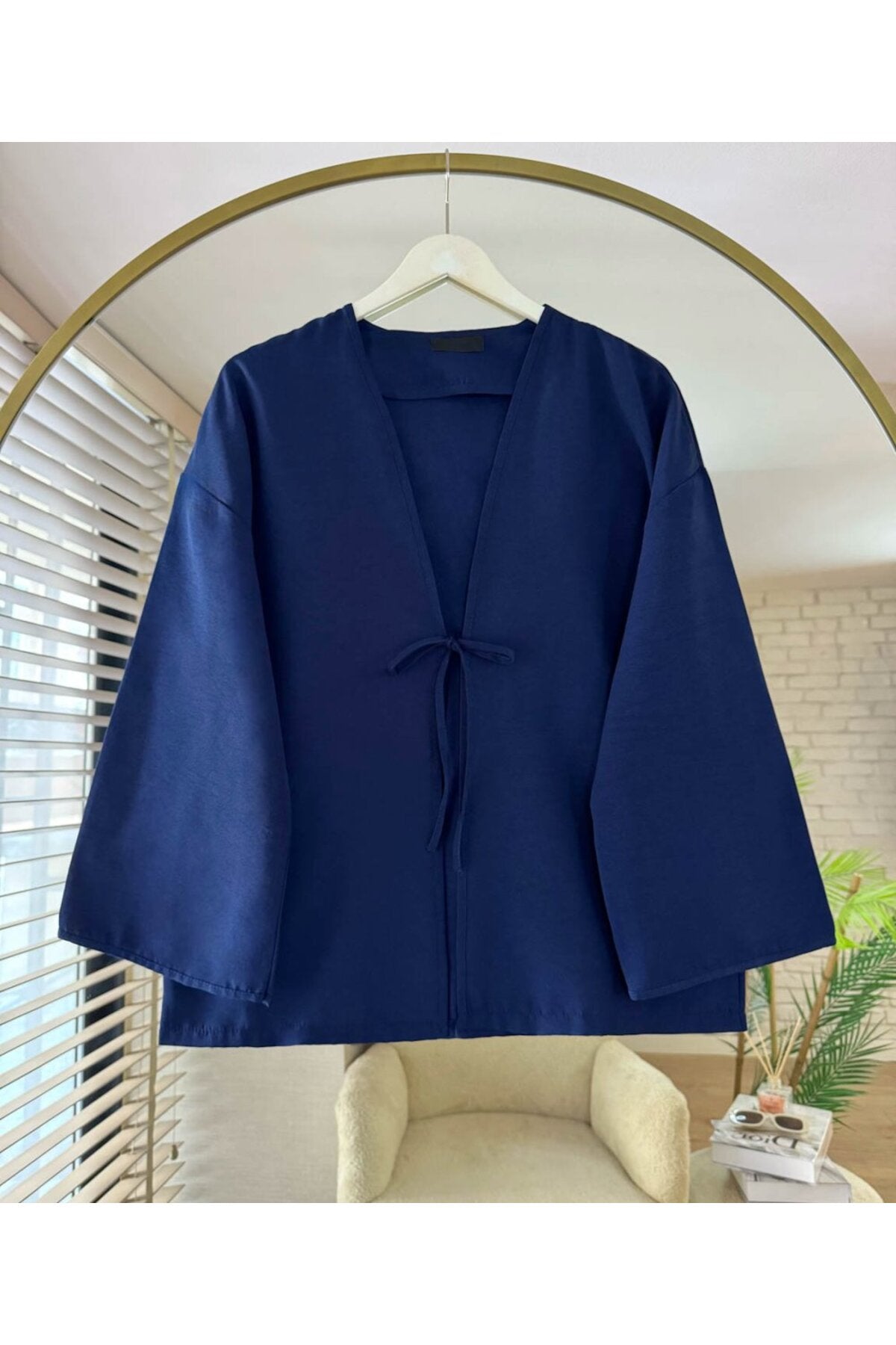Önü Bağlamalı Kimono Tunik Cift renk Oversize Yeni Sezon Rahat Kalıp Önü Baglamalı
