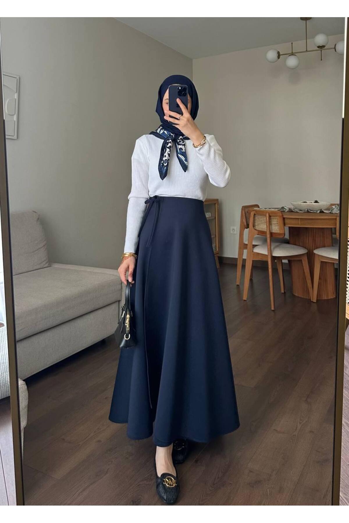 Kadın Yandan Bağlamalı Tesettür Uzun Kot Etek