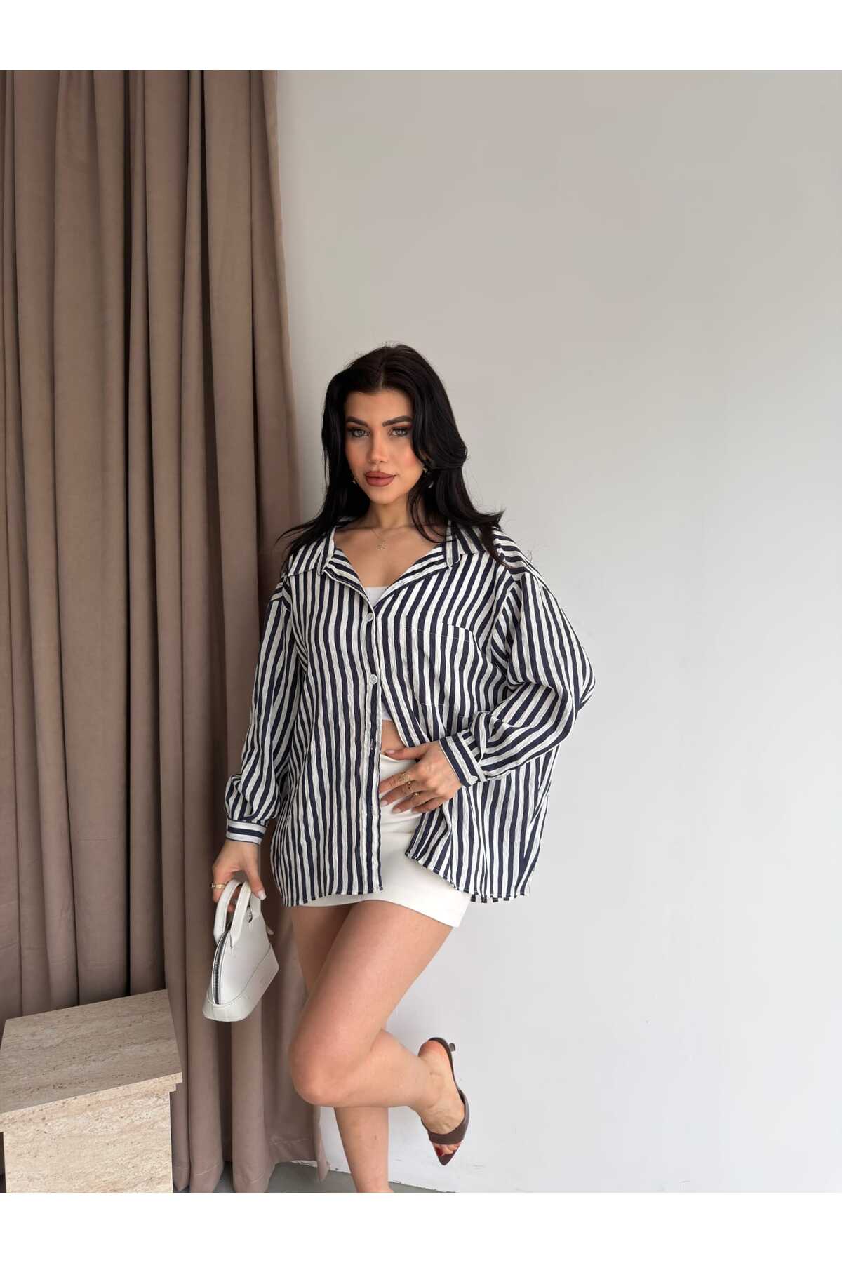 Çizgili Oversize Gömlek