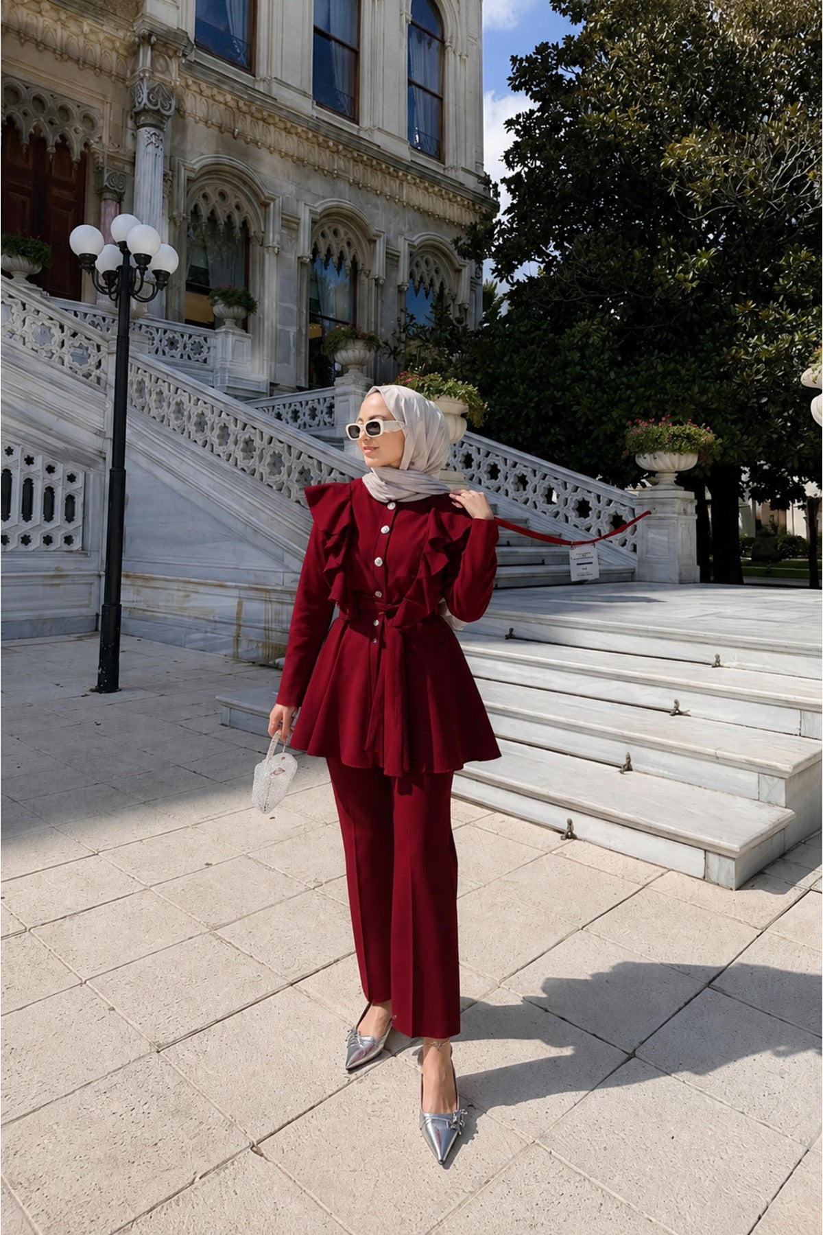 Fırfır Detaylı Düğmeli Tesettür Takım