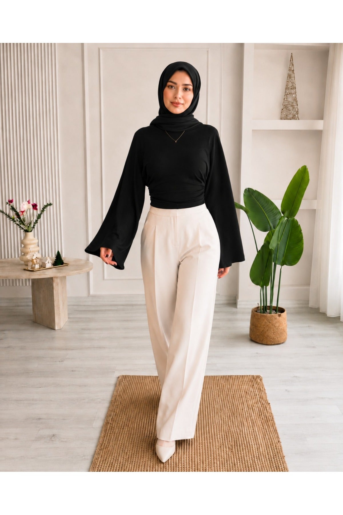 Kadın Geniş Kol Crop Bluz