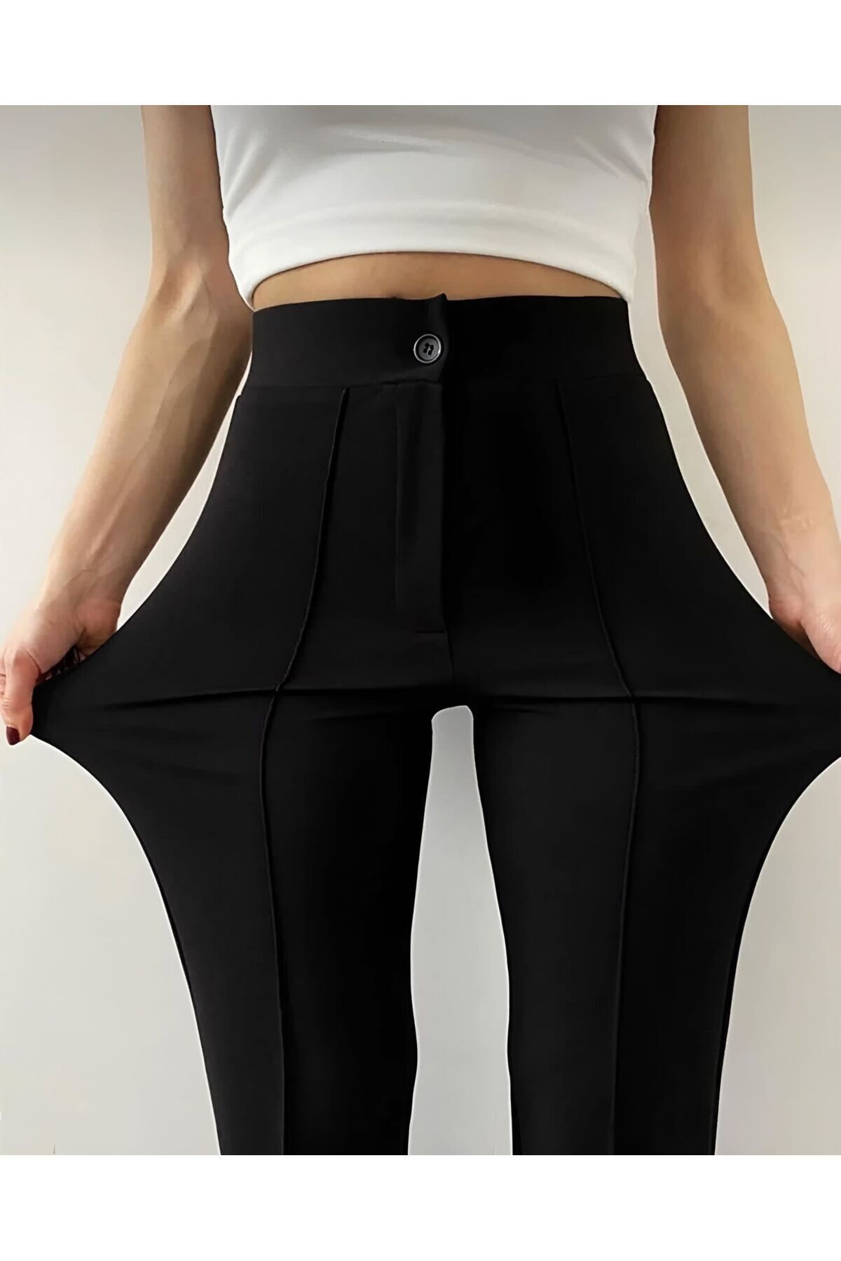 Krep Kumaş Likralı Ön Çimalı İspanyol Paça Palazzo Kadın Pantalon