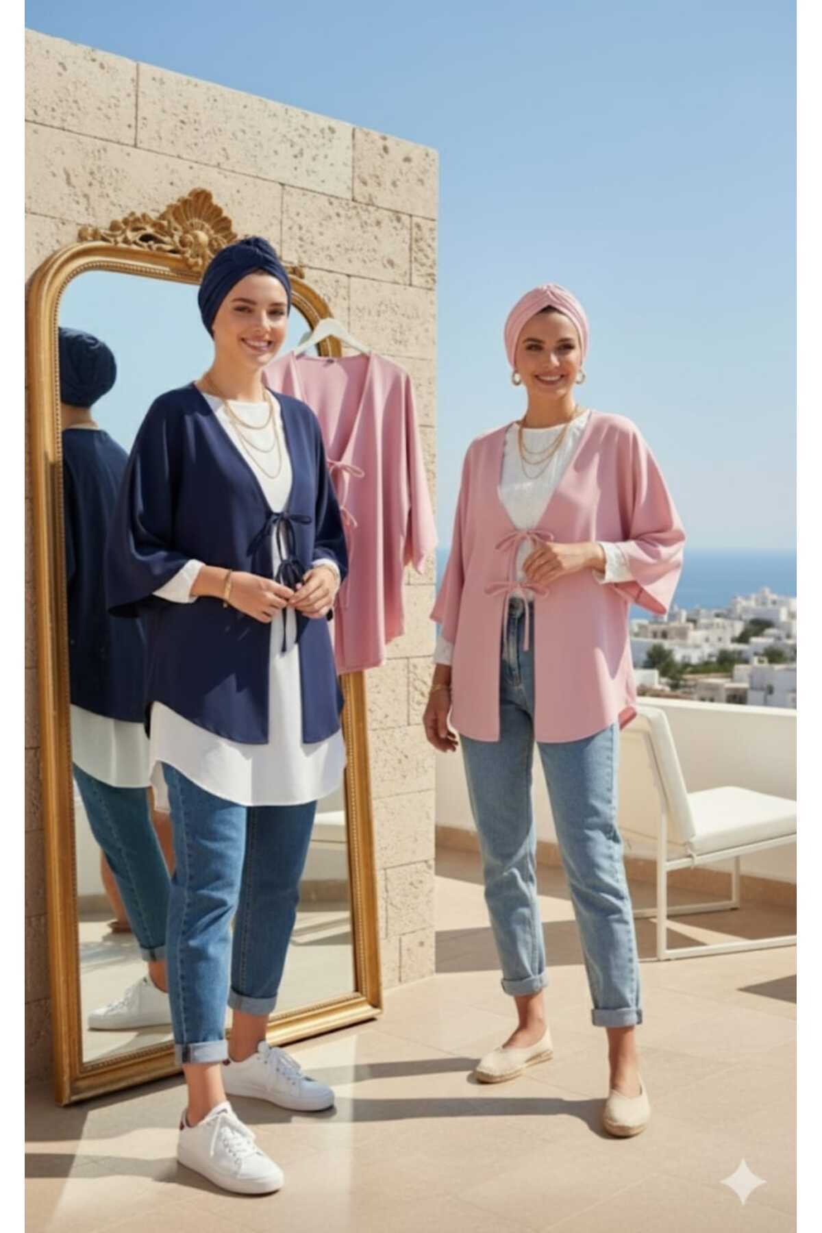Önü Baglamalı Kimono 2 li pembe lacivert blackbonds