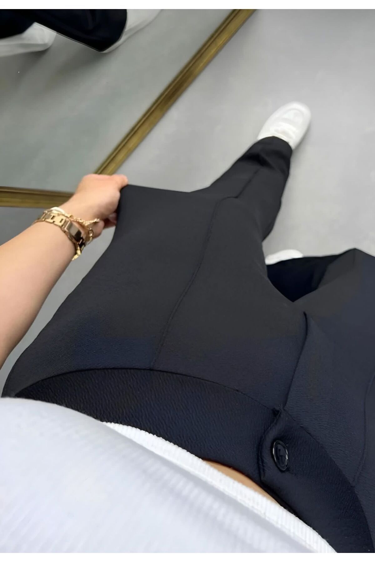 Krep Kumaş Likralı Ön Çimalı İspanyol Paça Palazzo Kadın Pantalon