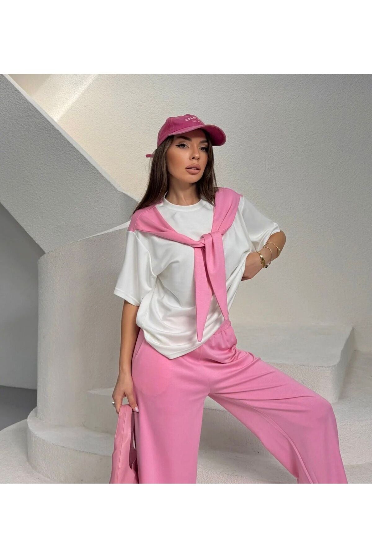 Şal Yakalı Garnili Model Kumaş Kadın Eşofman Takım