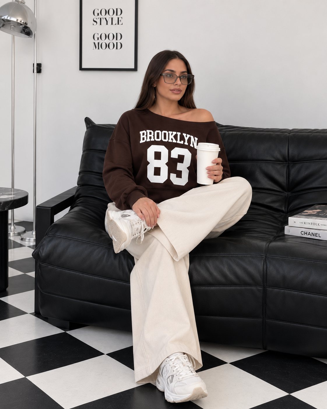 Kadın Modal Baskılı Kayık Yaka Sweatshirt