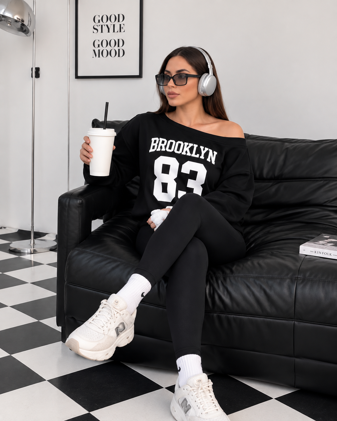 Kadın Modal Baskılı Kayık Yaka Sweatshirt