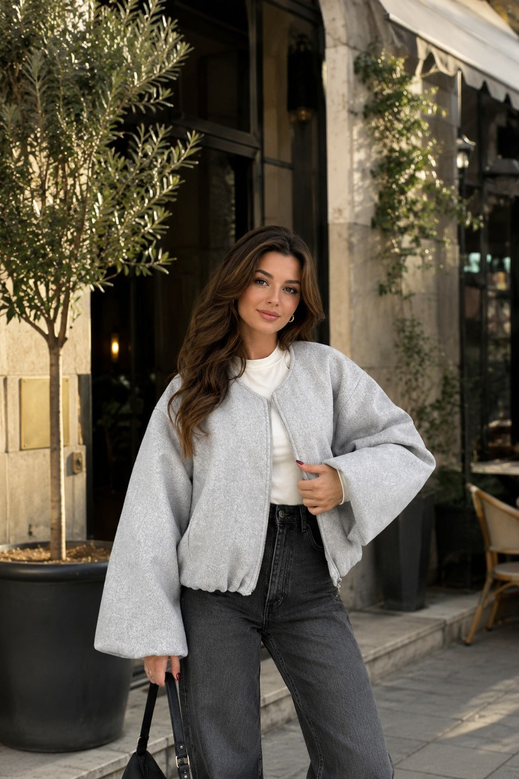 Kadın Kaşe Kumaş Bomber Ceket