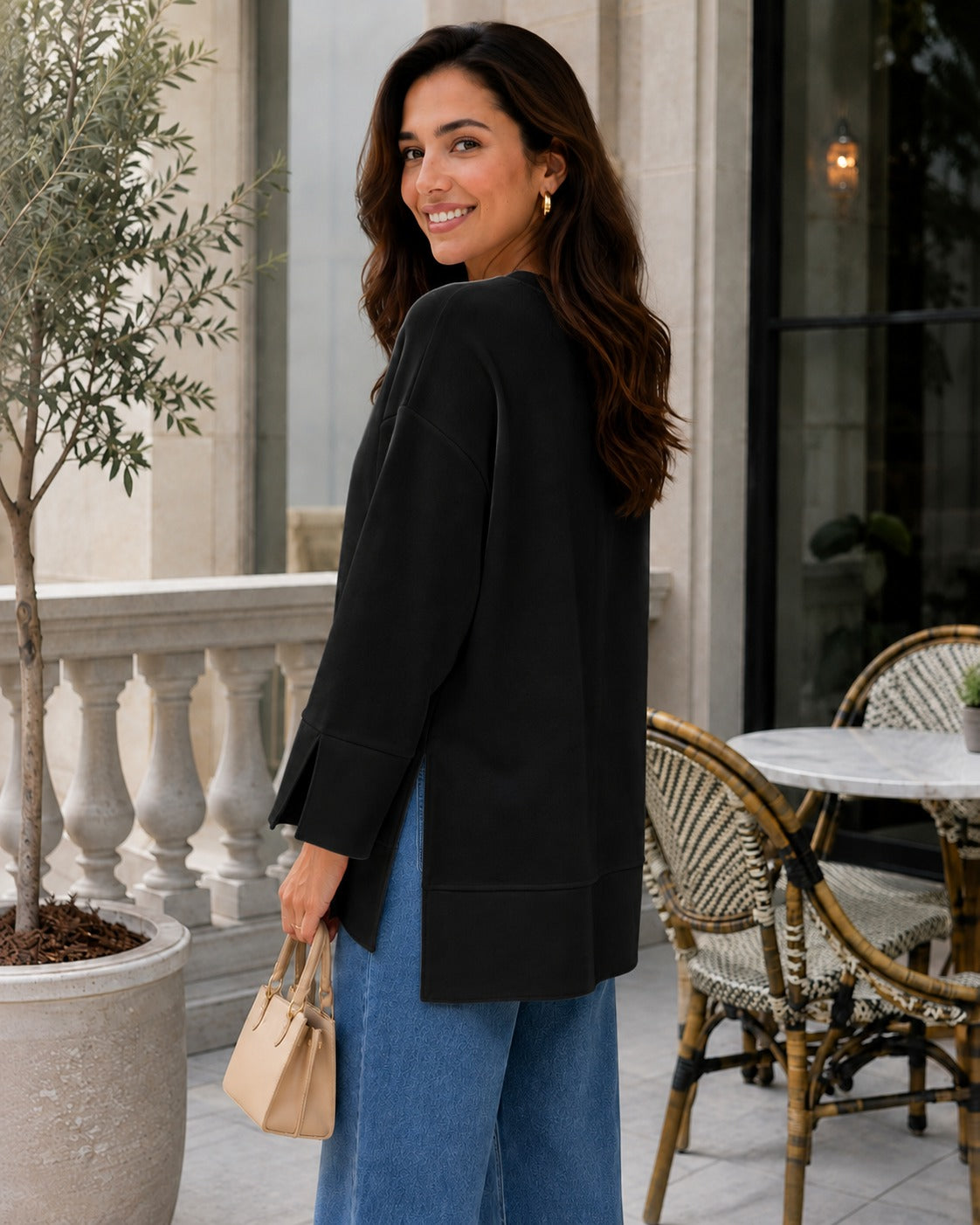 Kadın Oversize Yırtmaçlı Uzun Kollu Salaş Bluz