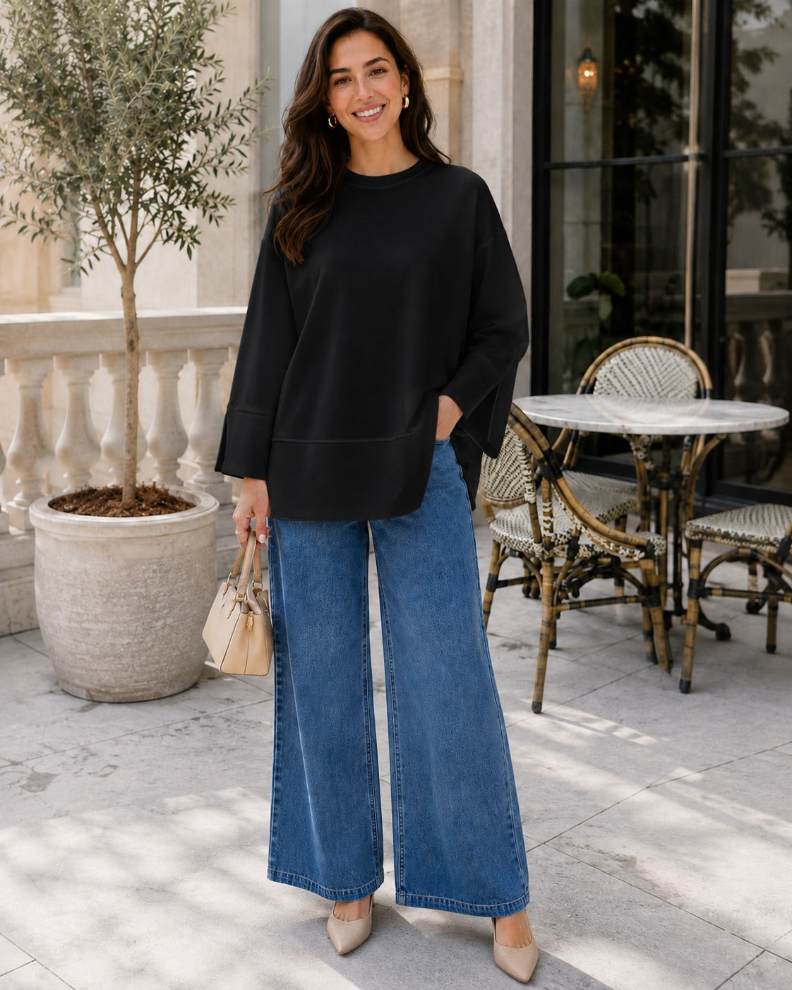 Kadın Oversize Yırtmaçlı Uzun Kollu Salaş Bluz