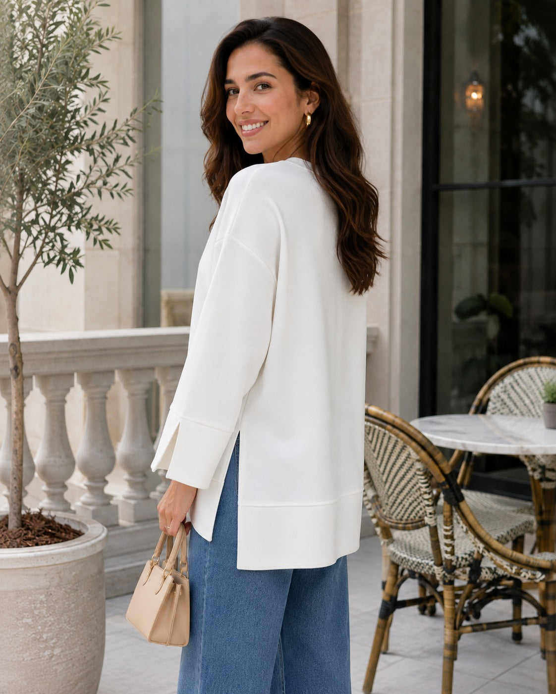 Kadın Oversize Yırtmaçlı Uzun Kollu Salaş Bluz