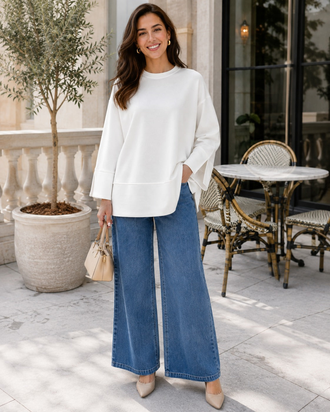Kadın Oversize Yırtmaçlı Uzun Kollu Salaş Bluz