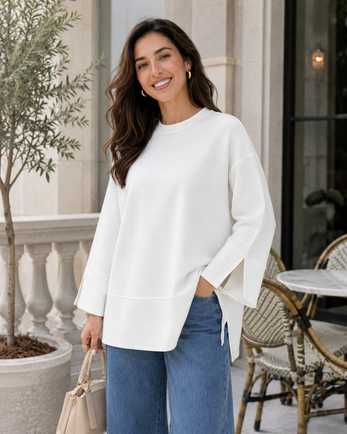 Kadın Oversize Yırtmaçlı Uzun Kollu Salaş Bluz