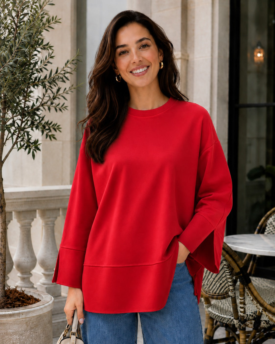 Kadın Oversize Yırtmaçlı Uzun Kollu Salaş Bluz