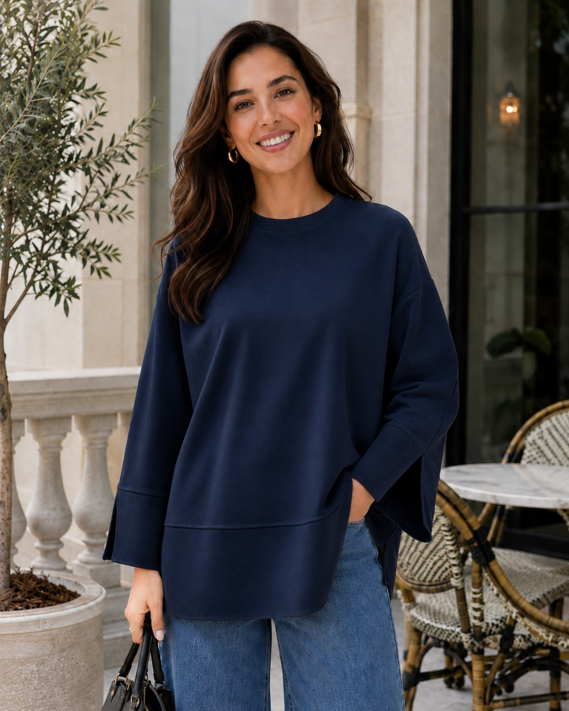 Kadın Oversize Yırtmaçlı Uzun Kollu Salaş Bluz