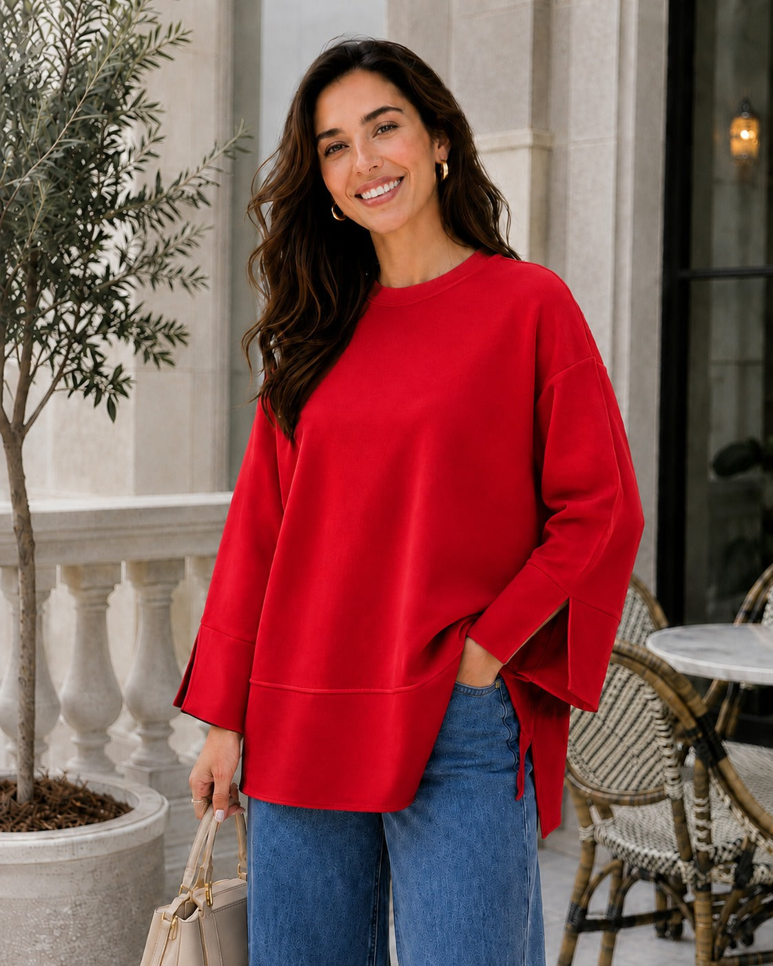 Kadın Oversize Yırtmaçlı Uzun Kollu Salaş Bluz