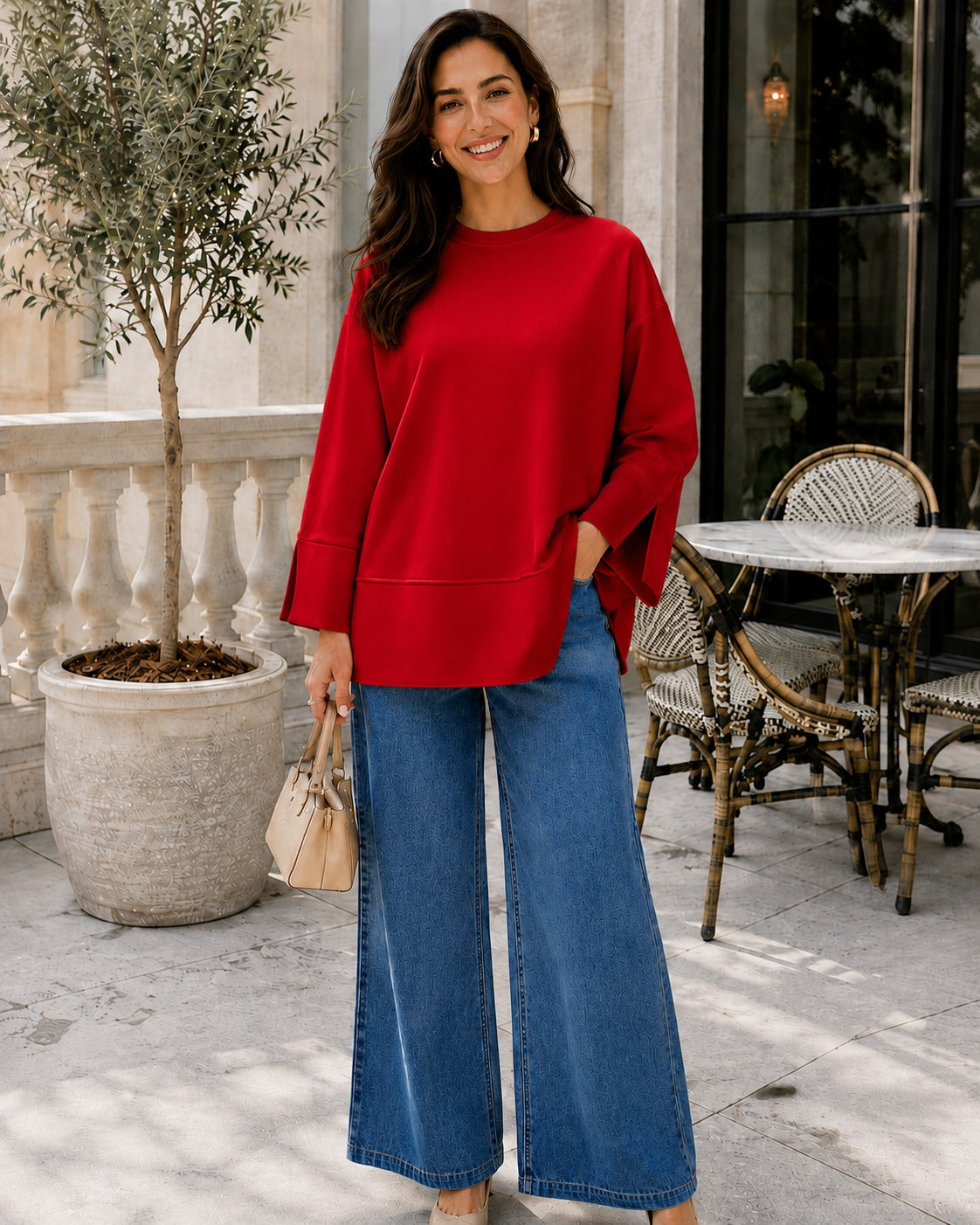Kadın Oversize Yırtmaçlı Uzun Kollu Salaş Bluz
