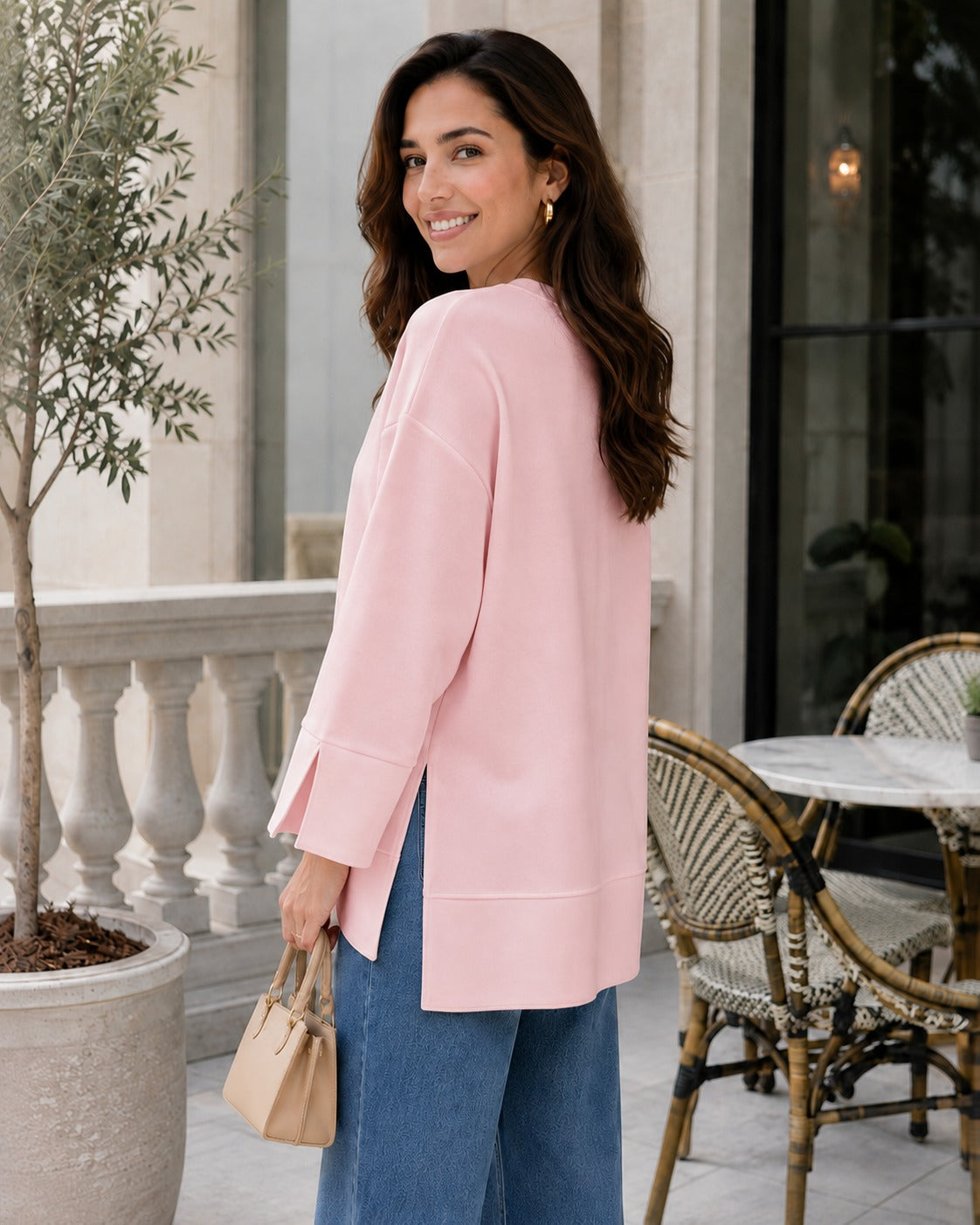 Kadın Oversize Yırtmaçlı Uzun Kollu Salaş Bluz